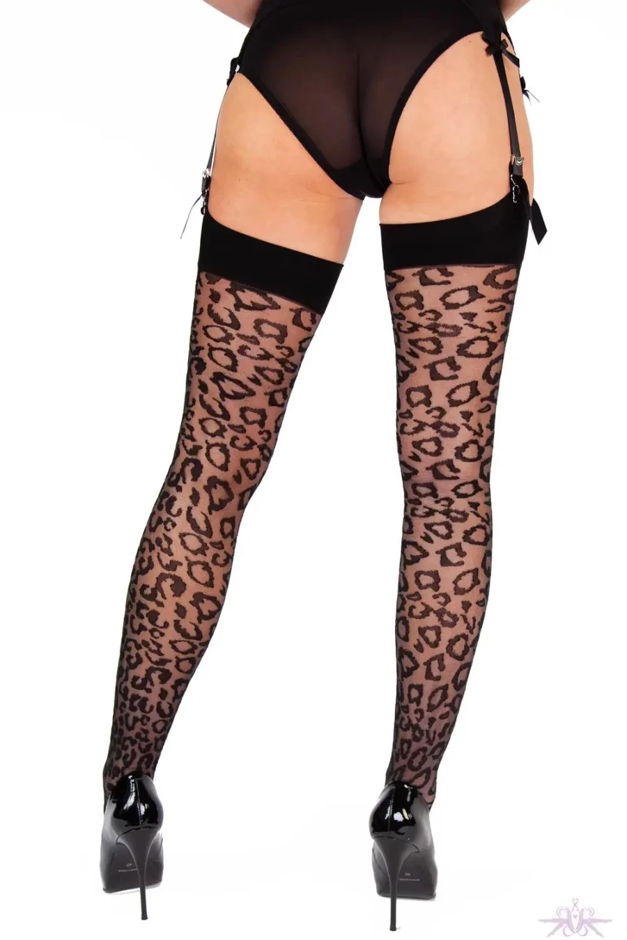 Sexproducts Black Leopard Print Knit Stockings - Stylish & Playful Thigh High Socks